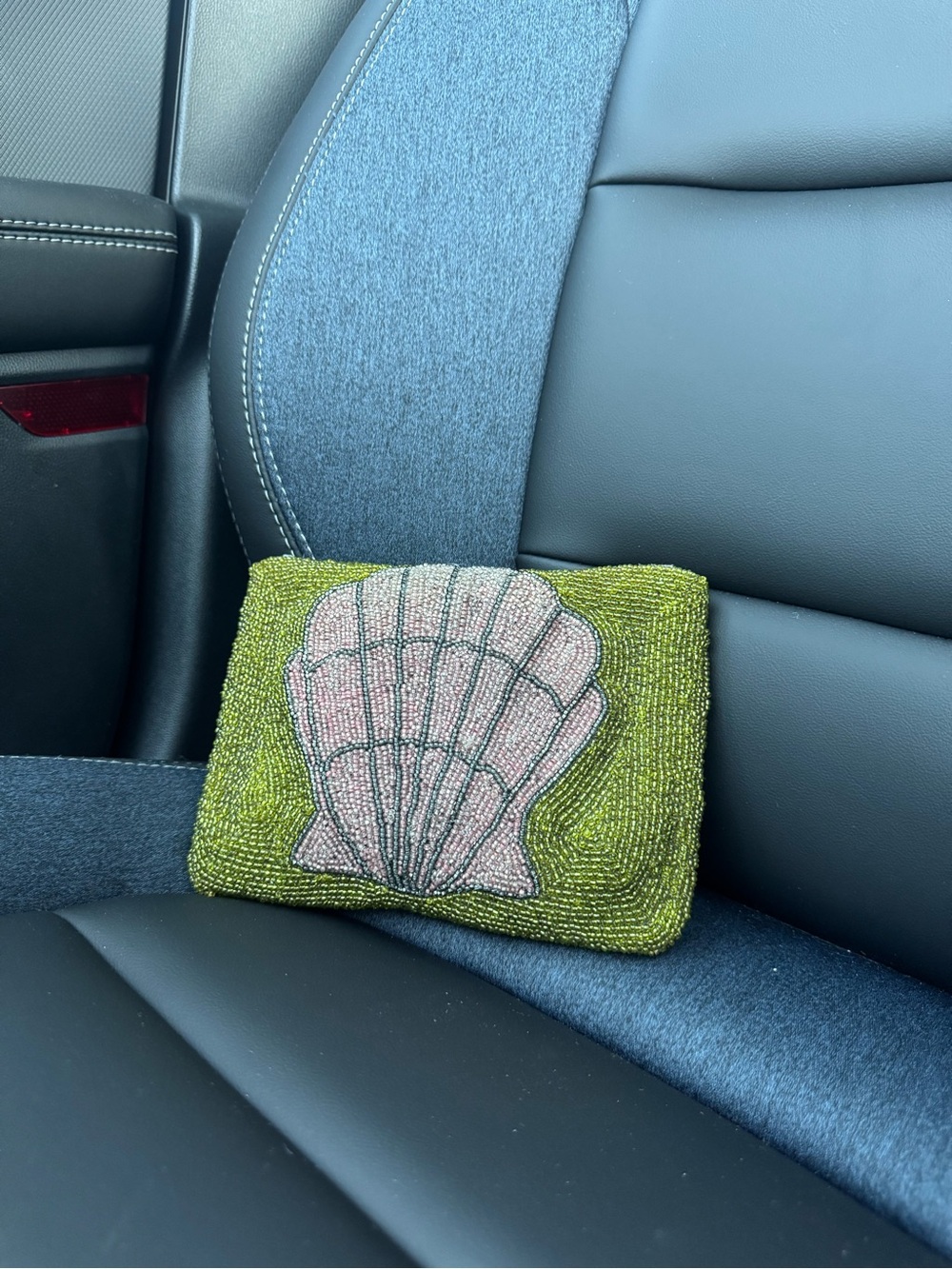 Beaded Shell Accent Clutch in Green and Pink